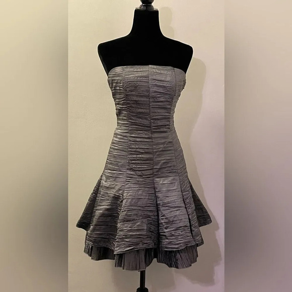 JESSICA MCCLINTOCK NWOT Strapless Vintage Cocktail Dress in Silver‎ Gray - Picture 1 of 7